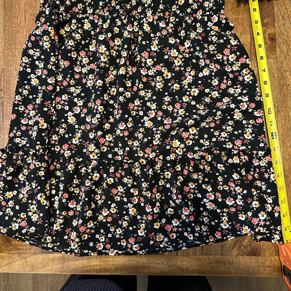 Love, Maven Black Floral Mini Skirt with Ruffle Hem